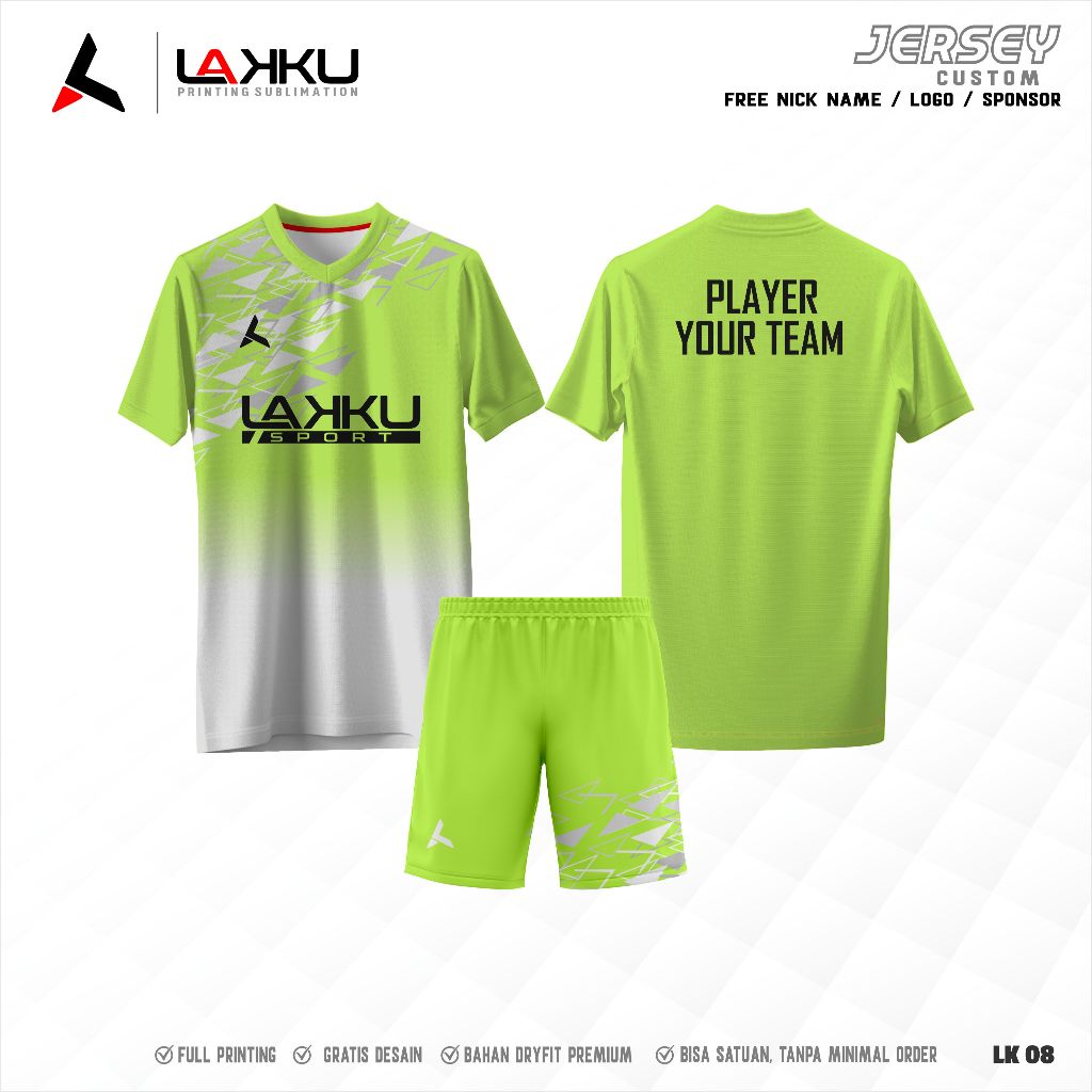 Lakku Jersey  Badminton / Badminton Full Printing Hijau-Abu Keren/ Bebas Custom Desain/ Free Nama