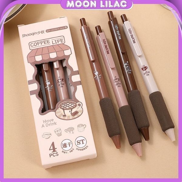 PN11 Pulpen Gel Mekanik 0.5mm Set Isi 4 Pcs Pulpen Karakter Aesthetic Tinta Hitam untuk Sekolah dan 