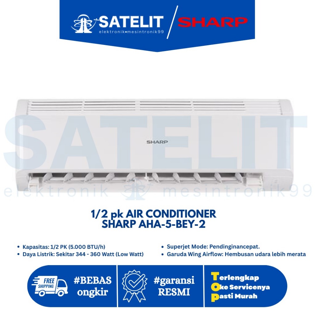 AC Sharp 1/2 PK AHA-5-BEY-2 | AC Split Sharp 0.5 PK | Hemat Listrik & Dingin Cepat