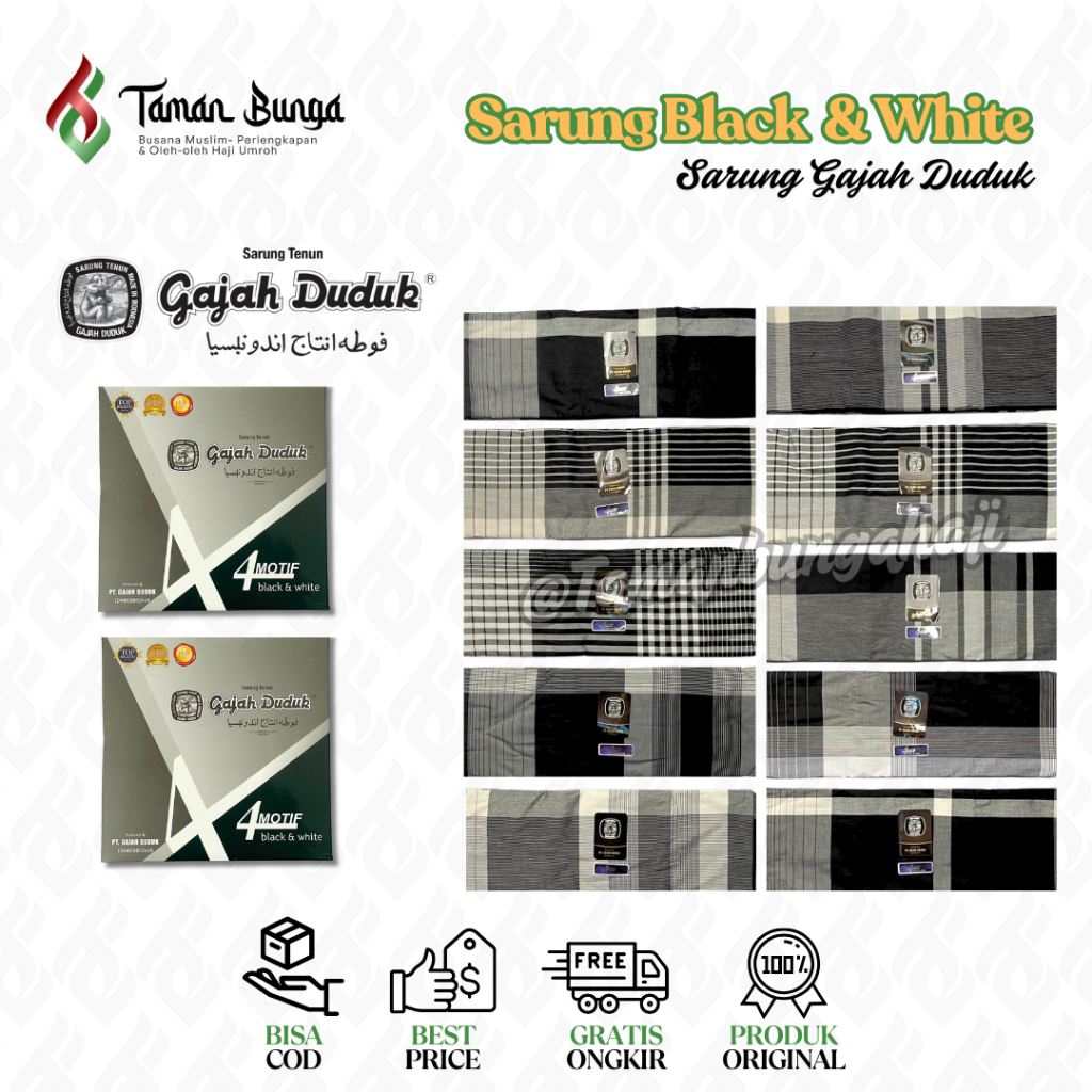 SARUNG GAJAH DUDUK BLACK & WHITE / SARUNG GAJAH DUDUK / SARUNG GROSIR