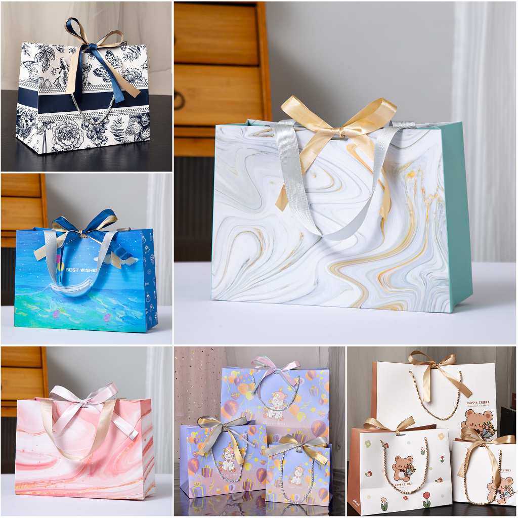Premium Paperbag Marble Abu Dan Ungu Free Pita Mewah / Tas Kado Wedding / Kantong Tenteng Untuk Hadi