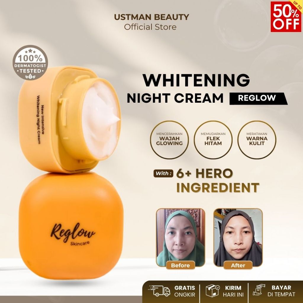 REGLOW Skincare New Intensive Whitening NightCream Krim Pemutih Wajah Glowing Pemudar FlekHitam SALE