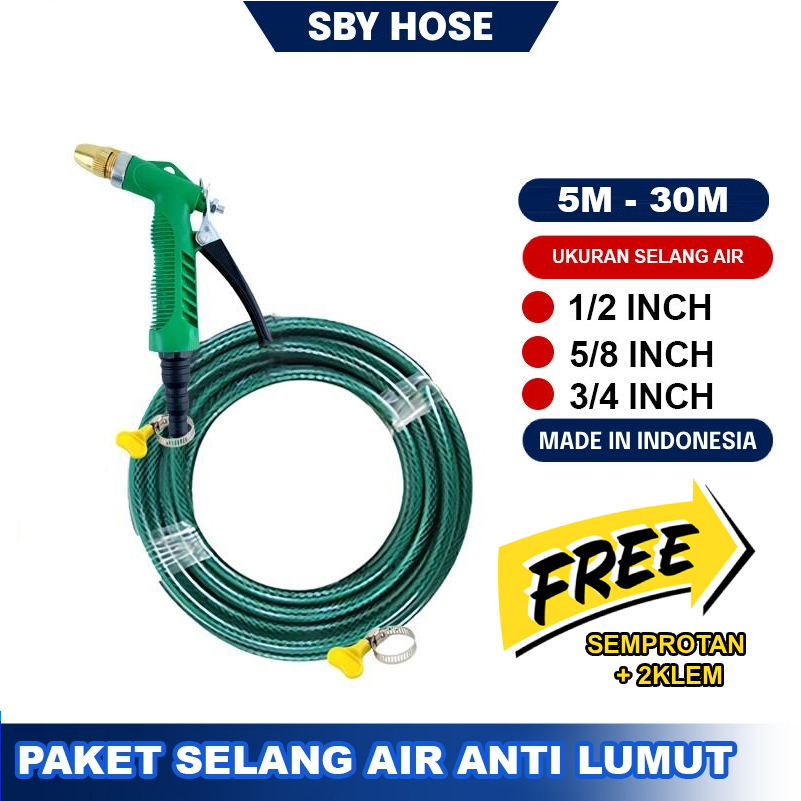SBYhose Selang Air Cuci Motor 5 - 30 Meter Sepaket Semprotan Air Dan Selang Air Anti Lumut Watergun 