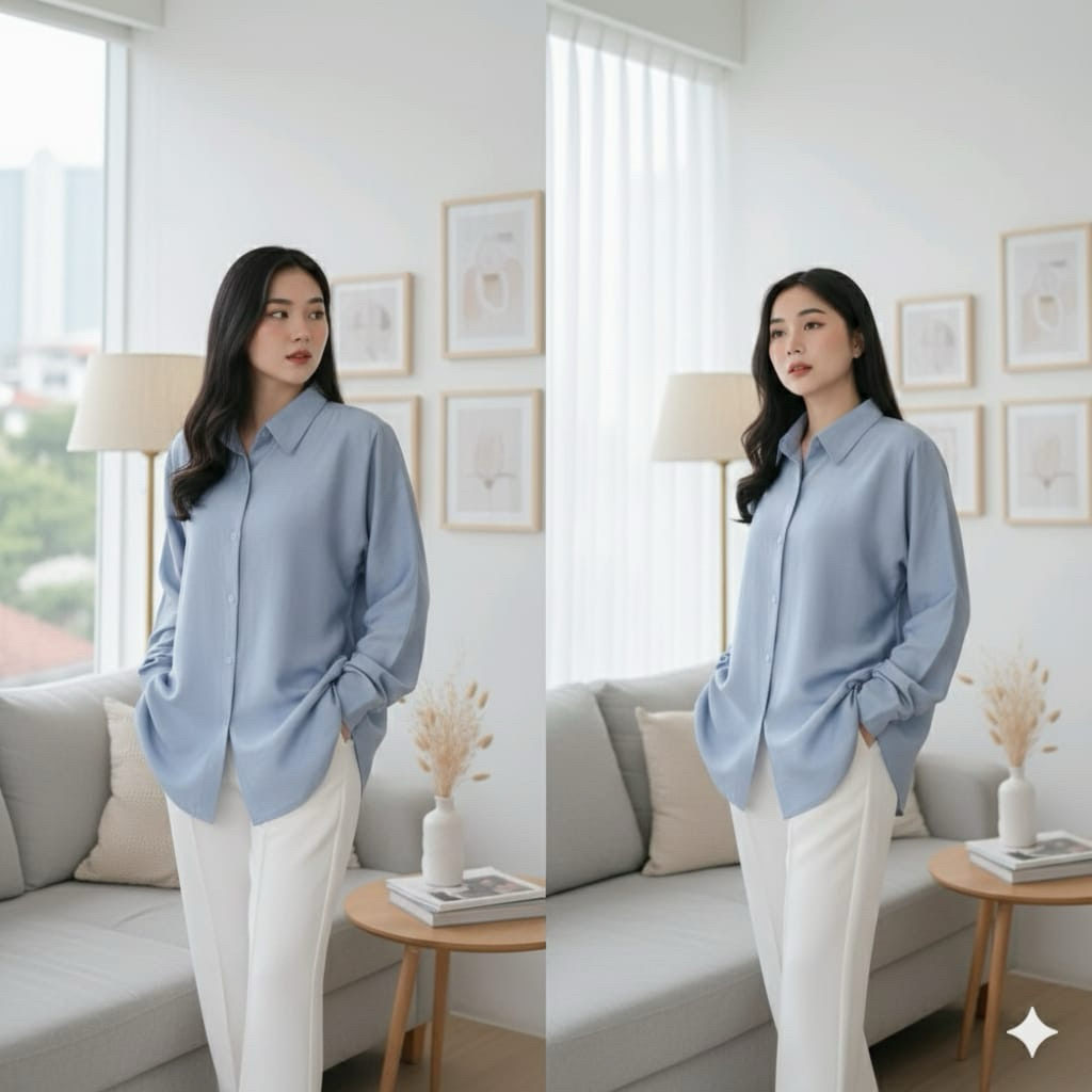 kemeja rayon twill uniqlo premium wanita kemeja polos terbaru lengan panjang