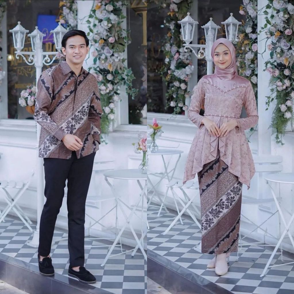 SET KEBAYA LAFFEYA NUDE ORI COUPLE KEMEJA BATIK PREMIUM CUSTOM ANAK & JUMBO / BAJU SETELAN SERAGAM B