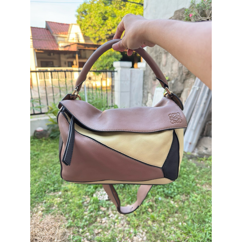 CLEARANCE SALE Loewe Puzzle Medium Tricolor Brown Beige Preloved