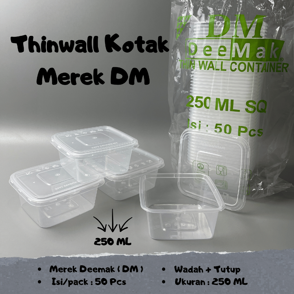 Thinwall Kotak DM 250 ml Isi 50 Pcs / Thinwall DM SQ / Kotak Makan Plastik