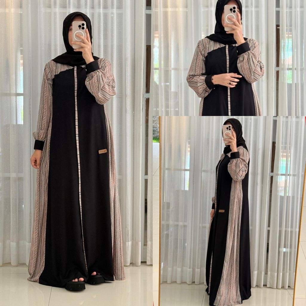Gamis Dress Nadheefa Motif Hitam Salur