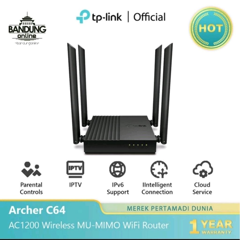TP-Link Archer C64 AC1200 Dual Band Gigabit WiFi 5 Router 4 Antena