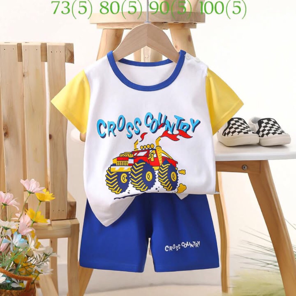 Stelan transport anak bayi 0-3tahun import / setelan anak laki laki lengan pendek motif kontruksi / 