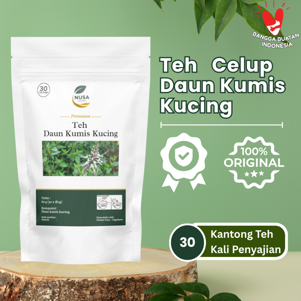 TEH DAUN KUMIS KUCING : Teh Batu Ginjal Isi 30 Tea bag 100% ORIGINAL