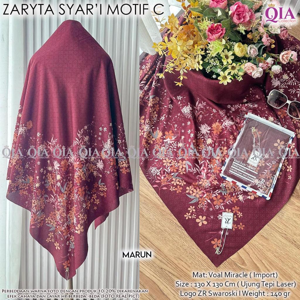 Hijab Syar'i Segi Empat ZARYTA SYAR'I MOTIF C Original QIA Collection Voal Miracle Import Premium Ke