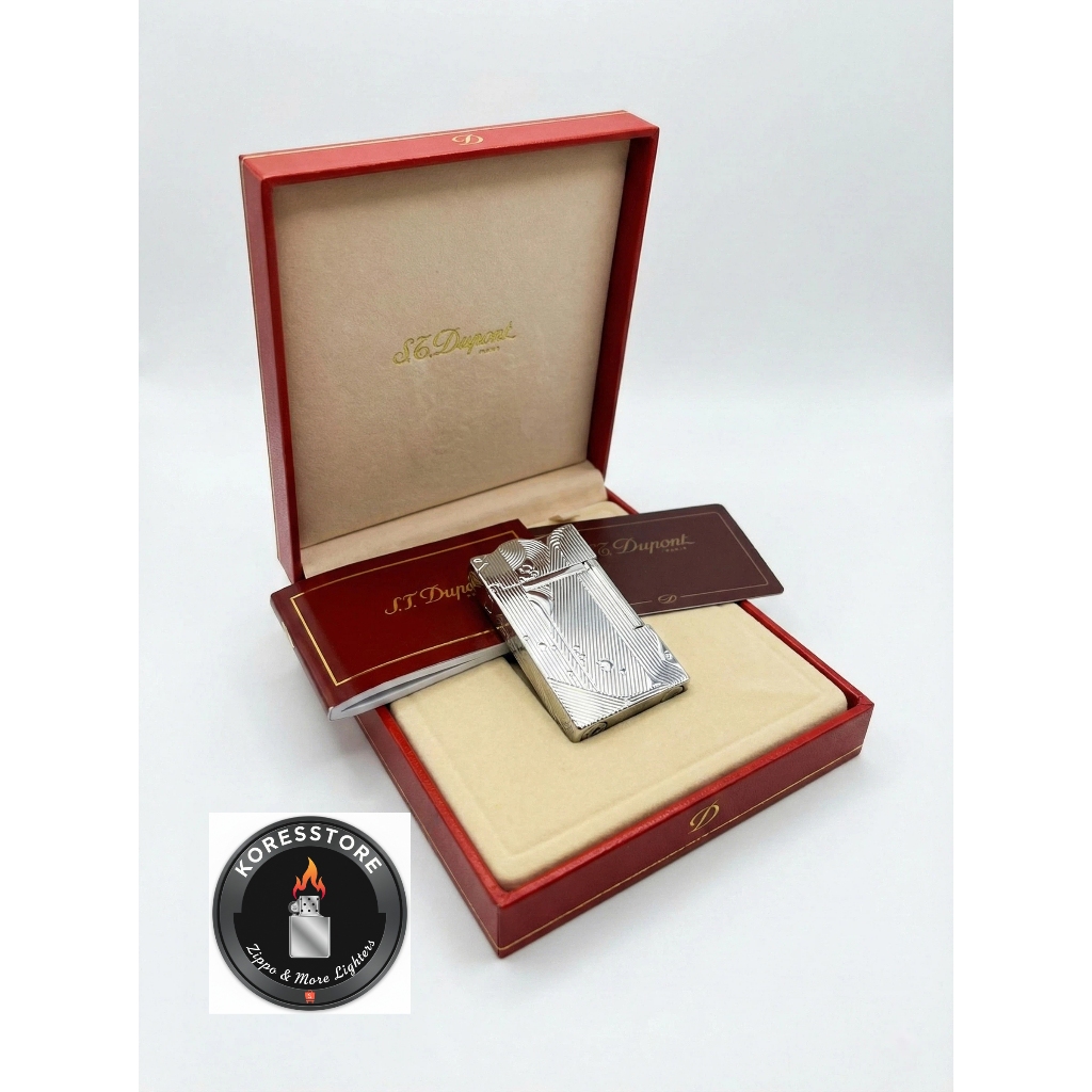 S.T. Dupont Ligne 2 Silver Engraved Wave Pattern - Authentic Luxury Lighter - Korek Dupont Original