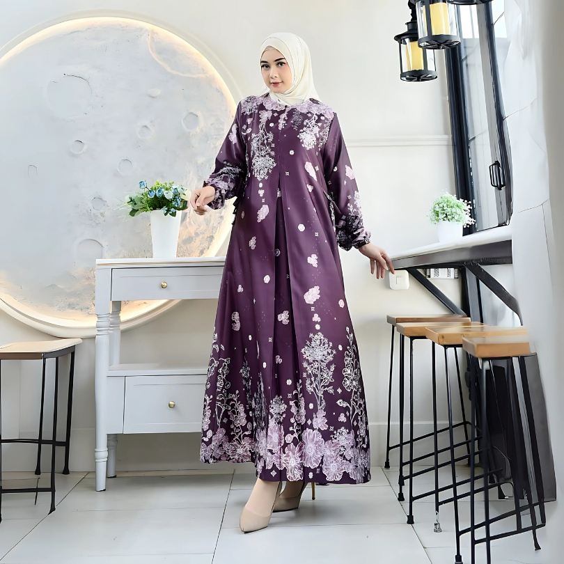 Gamis Zaskia Silk Premium Motif Bunga Terbaru Flowy Busui Friendly Elegan Dan Mewah Quality Grade A 