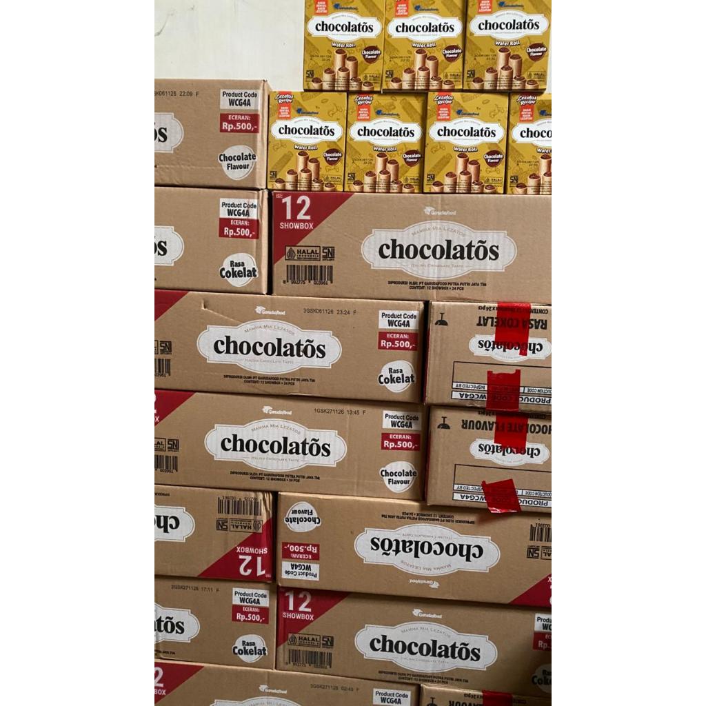 Chocolatos Wafer Roll Cokelat Original 1 Dus Isi 12 Showbox | Snack Wafer Coklat Renyah