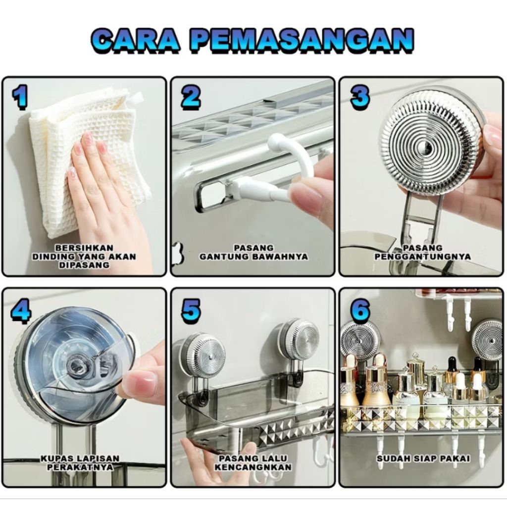 Rak Dinding Tempel Serbaguna Tanpa Paku