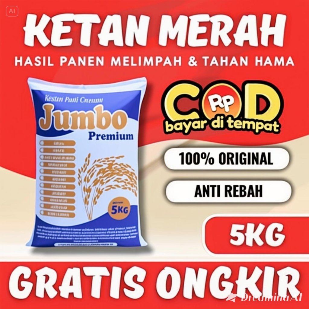 Bibit Padi Super Unggul KETAN MERAH Kemasan 1kg-5kg Berkualitas / Anti Roboh / Anti Hama