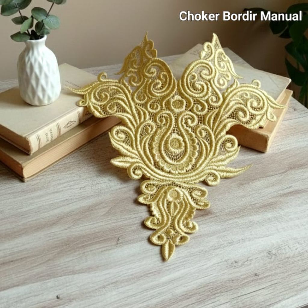 CHOKER LEHER PREMIUM/NECKLACE/CHOKER BORDIR MANUAL GOLD/CHOKER HIJAB GOLD.