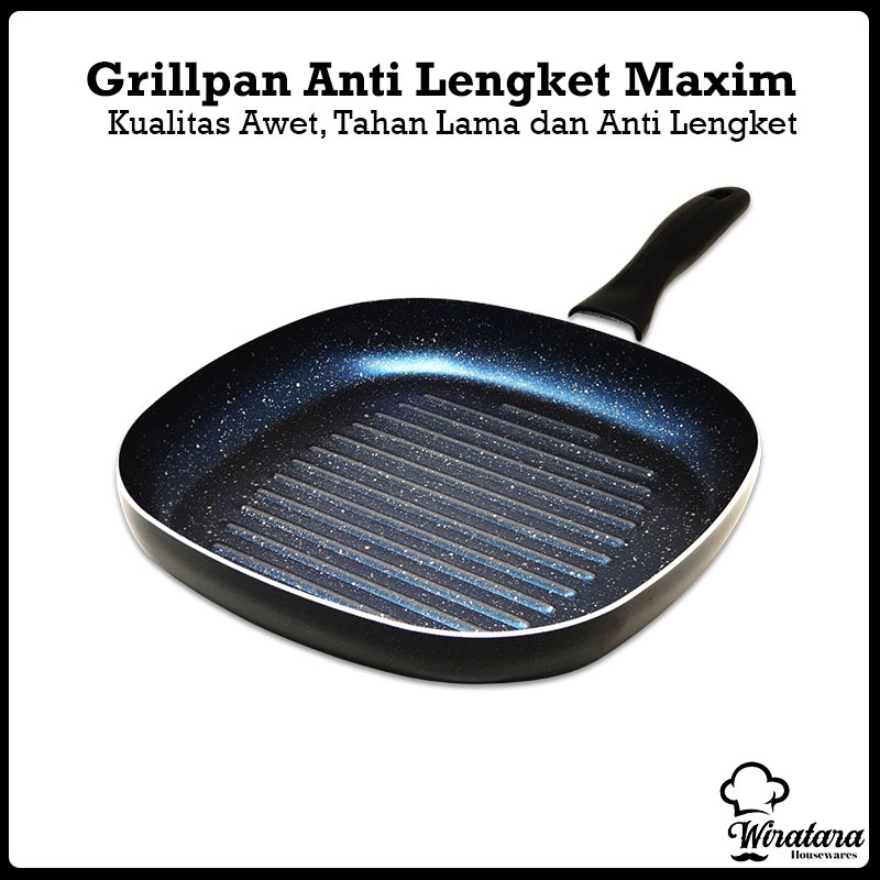 Maxim Grill Pan Black Diamond Anti Lengket 26cm | Fry Pan | Wajan Teplon Tanpa Minyak