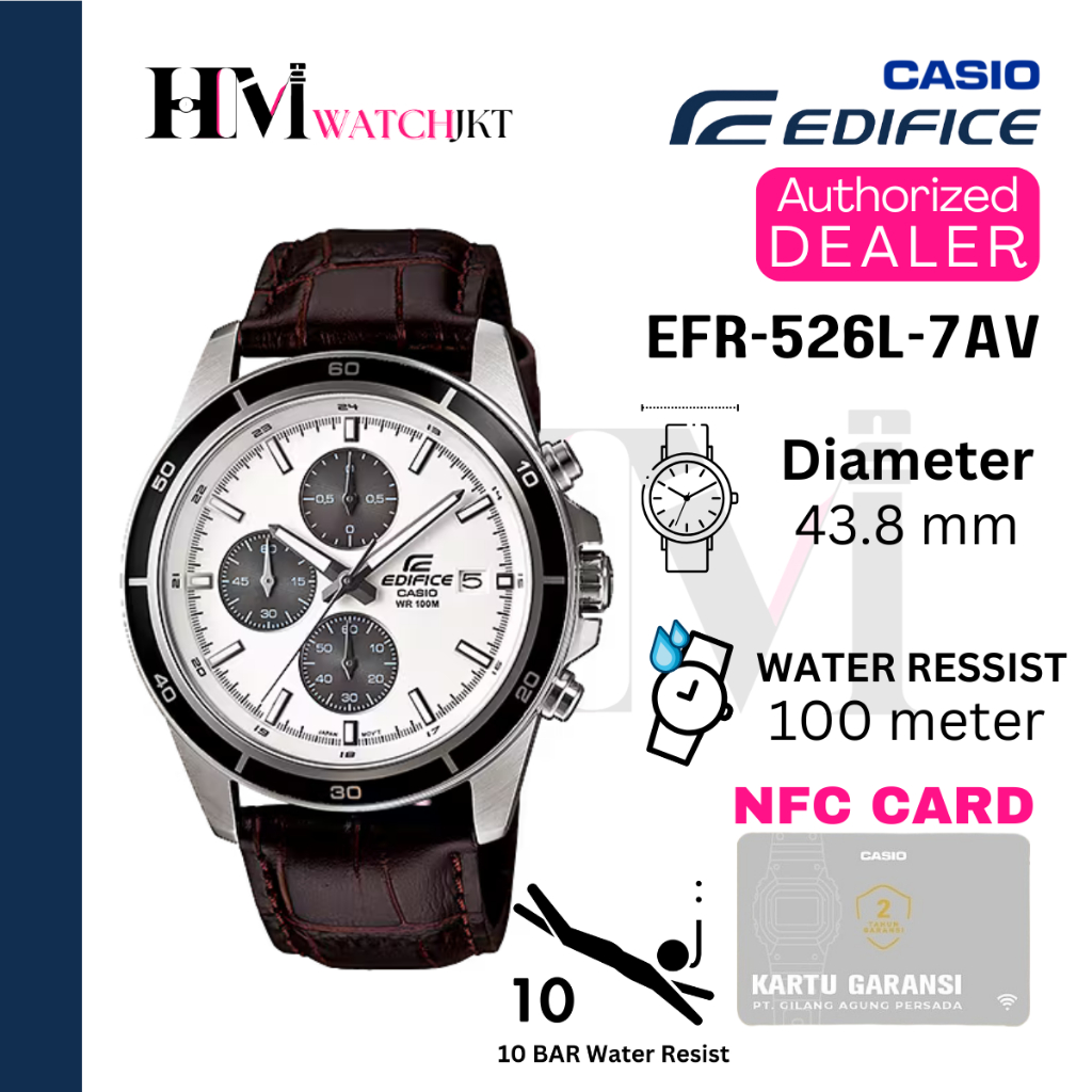CASIO EDIFICE EFR-526L-7AVUDF Jam Tangan Pria Original Analog Chronograph Kulit Antiair EFR-526L-7AV