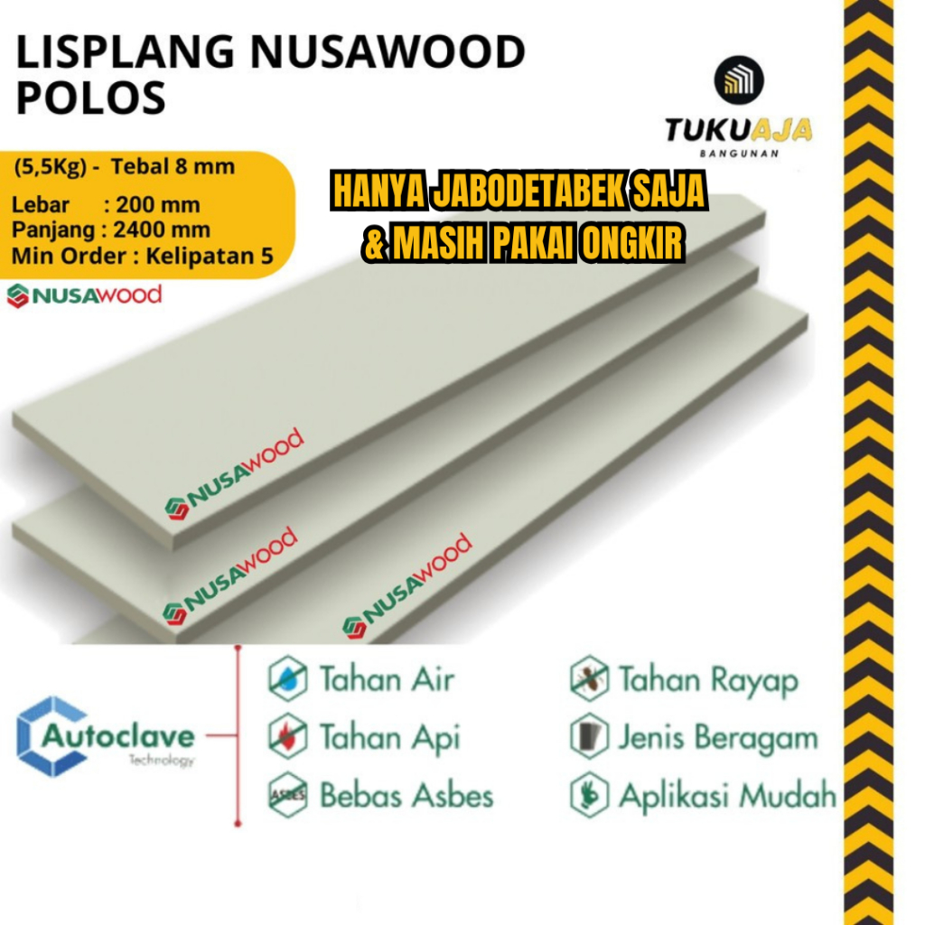 HANYA PENGIRIMAN JABODETABEK Nusawood Plank Polos 2400x200x8mm - LisPlank Woodplank (Min Order 5 pc)