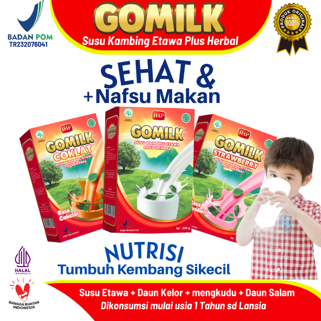 GOMILK 200gr – Susu Etawa untuk Anak 1 Tahun ke Atas | Nafsu Makan, Pencernaan, Tulang, Maag