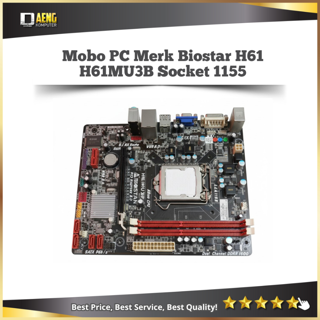 Motherboard PC Merk Biostar H61 H61MU3B Socket 1155 Daengkomputer
