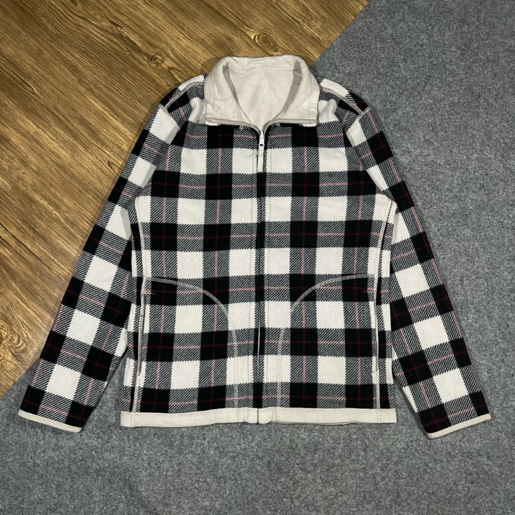 Jaket fleece Uniqlo tartan revesible second