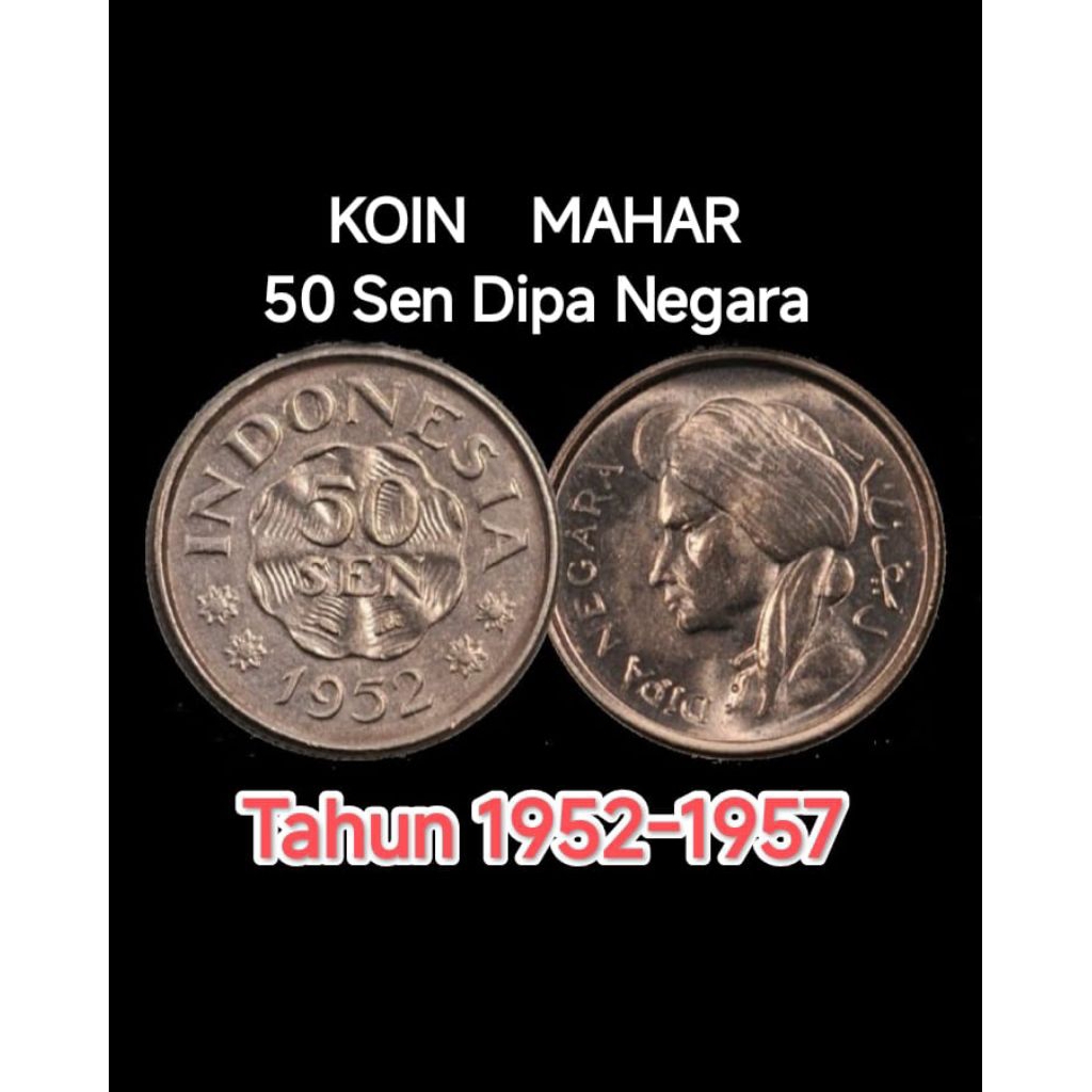 Koin 50 Cent Diponegoro 50 Sen Dipanegara 1952-1957 Souvenir Koleksi Mahar Coin Logam Lama Antik Kun