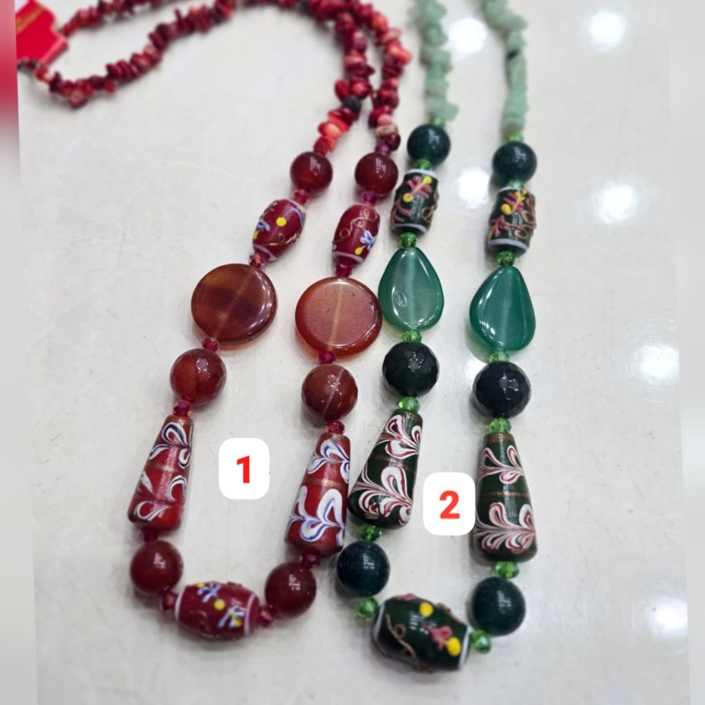 Kalung batu kerikil Kalimantan mix manik lukis