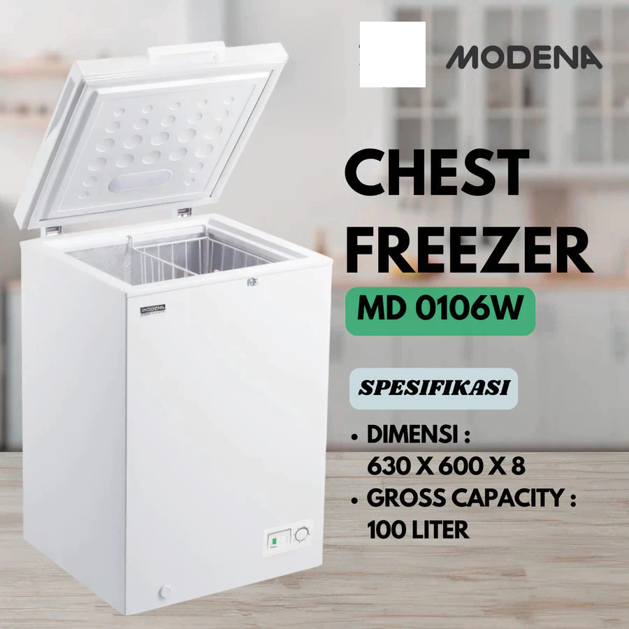 Modena MD0106W / MD 0106 W Chest Freezer Box 105 Liter heavy duty kompresor garansi resmi