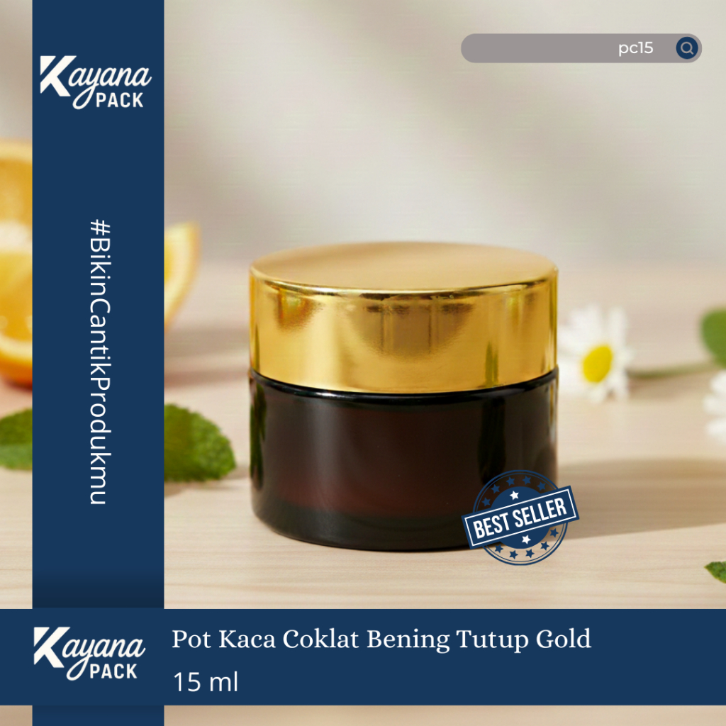 BOTOL POT JAR CREAM KRIM KACA COKLAT BENING 15GR TUTUP GOLD / POT KACA COKLAT 15 GR (PC15)