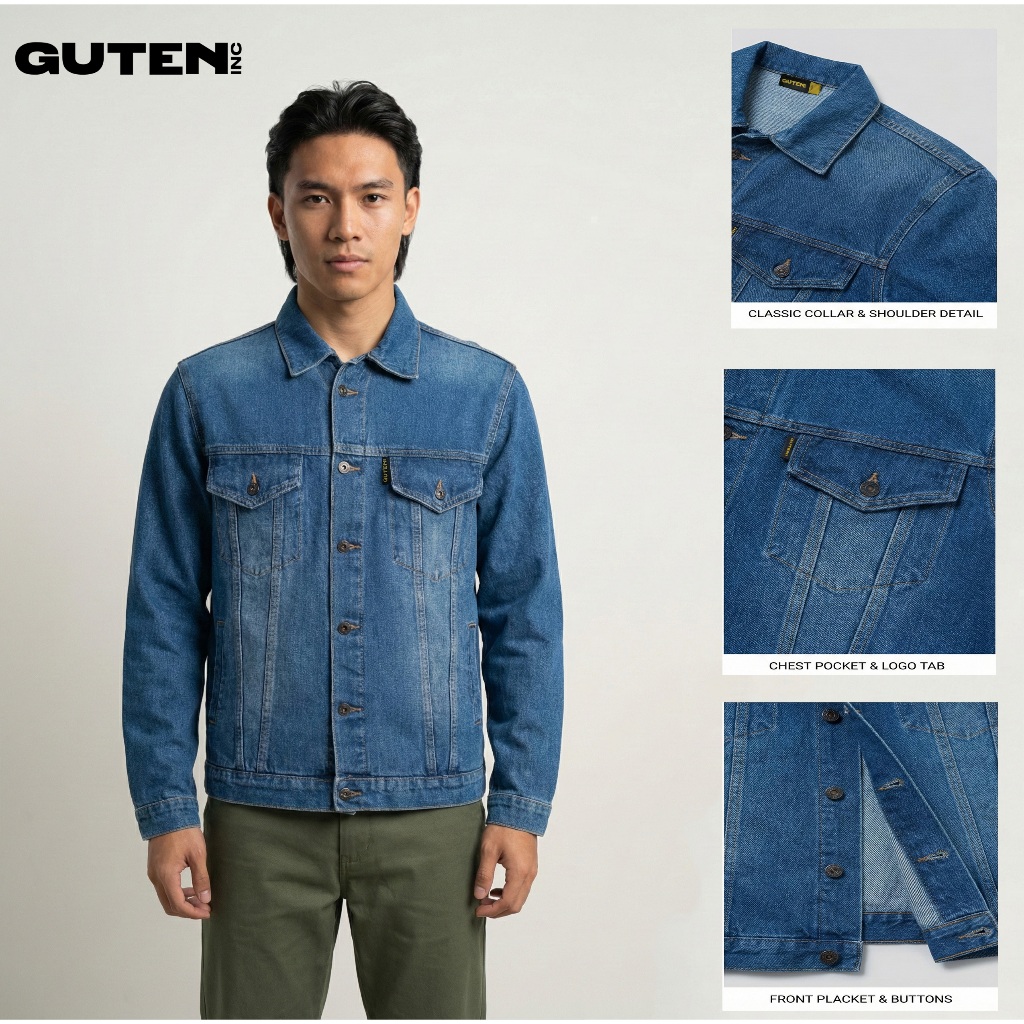 Guteninc Jacket Denim Jeans Trucker Boxy Bullitt Blue Washed