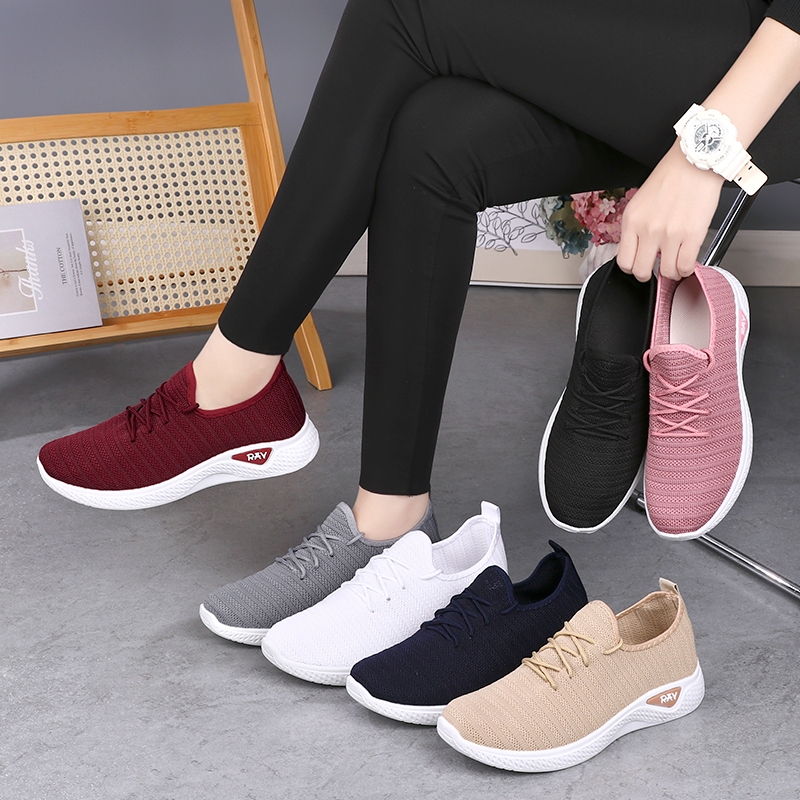 RAV, Sepatu Sneakers Wanita Korea Fashion Import Polos Karet Lentur