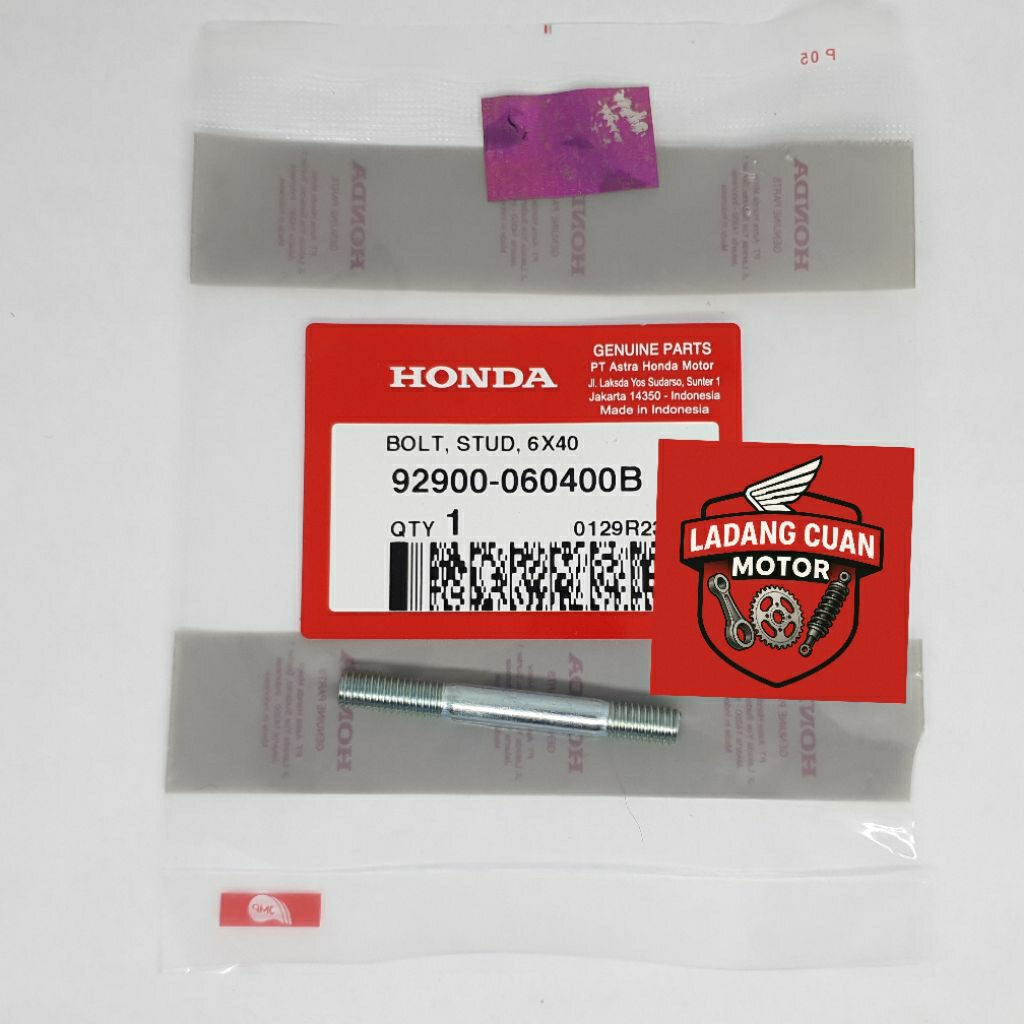 92900060400B BOLT STUD 6X40 BAUT TANAM TANCAP BLOK CYLINDER HEAD VARIO BEAT SCOOPY SPACY ORIGINAL HO