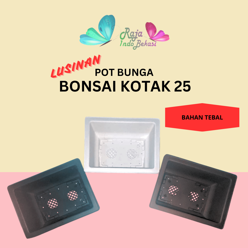 LUSINAN Pot Bonsai Kotak 25 Hitam  Coklat Putih Pot Plastik Persegi Panjang NKT Pot Bunga Tanaman Bo
