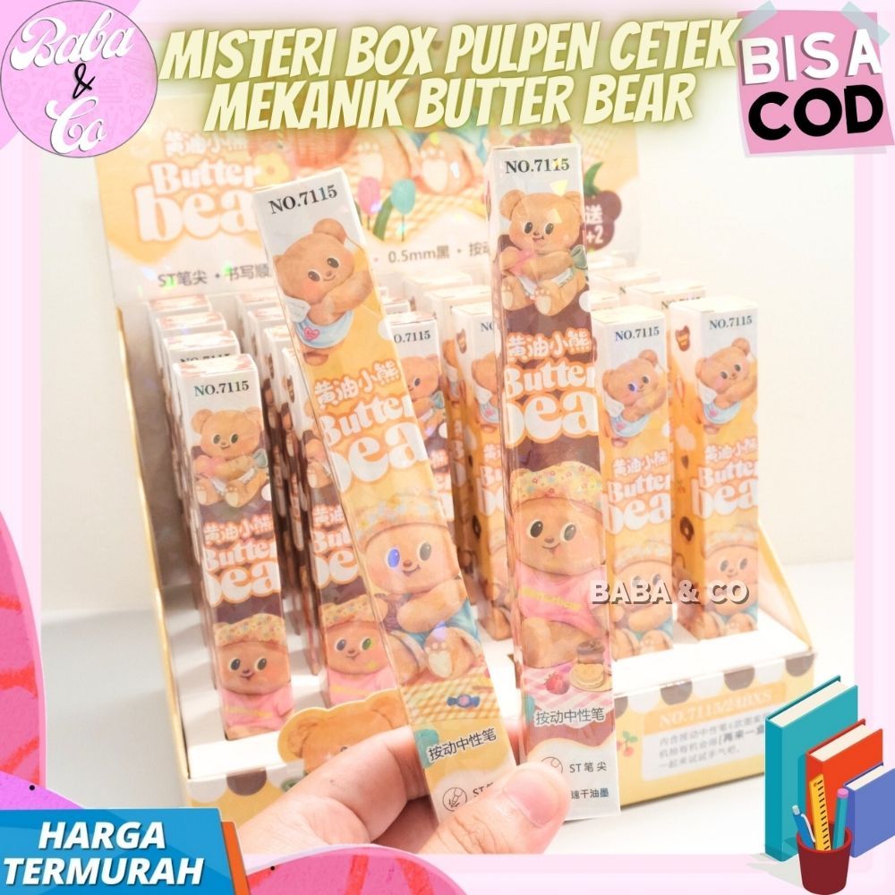 PULPEN MISTERI BUTTER BEAR LUCU UNIK MYSTERY BOX BUTTER BEAR BERUANG KUNING IMUT PULPEN MISTERI BLIN