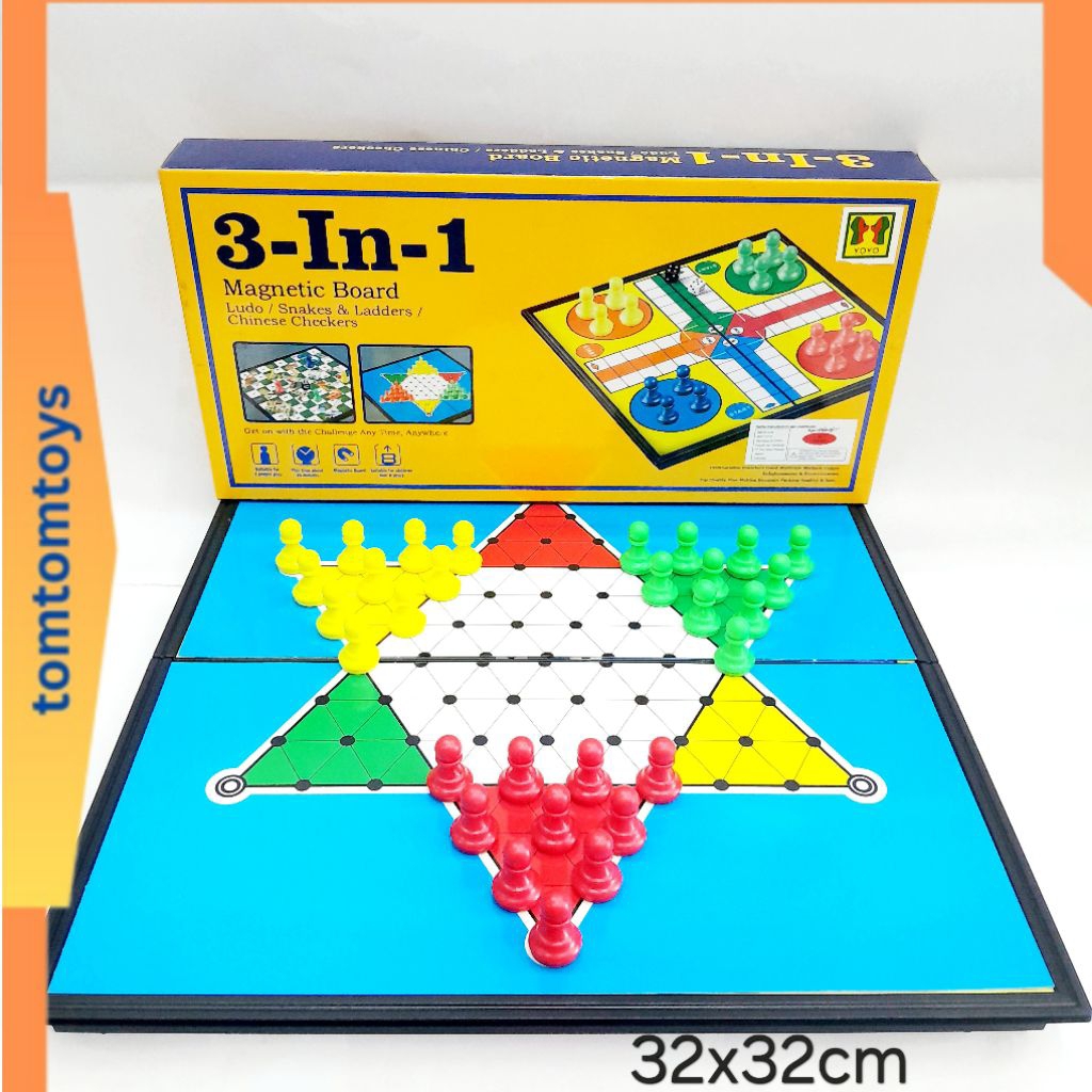 HALMA BIG SIZE 3-in-1 Magnetic Board Games ukuran Besar Ludo UlarTangga Papan Magnet