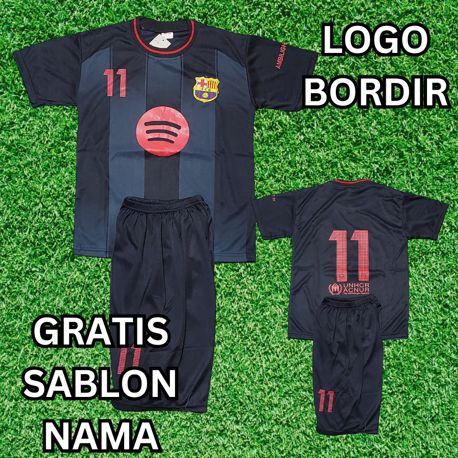 jersey baju bola anak barcelona hitam gratis sablon nama umur 5-13tahun