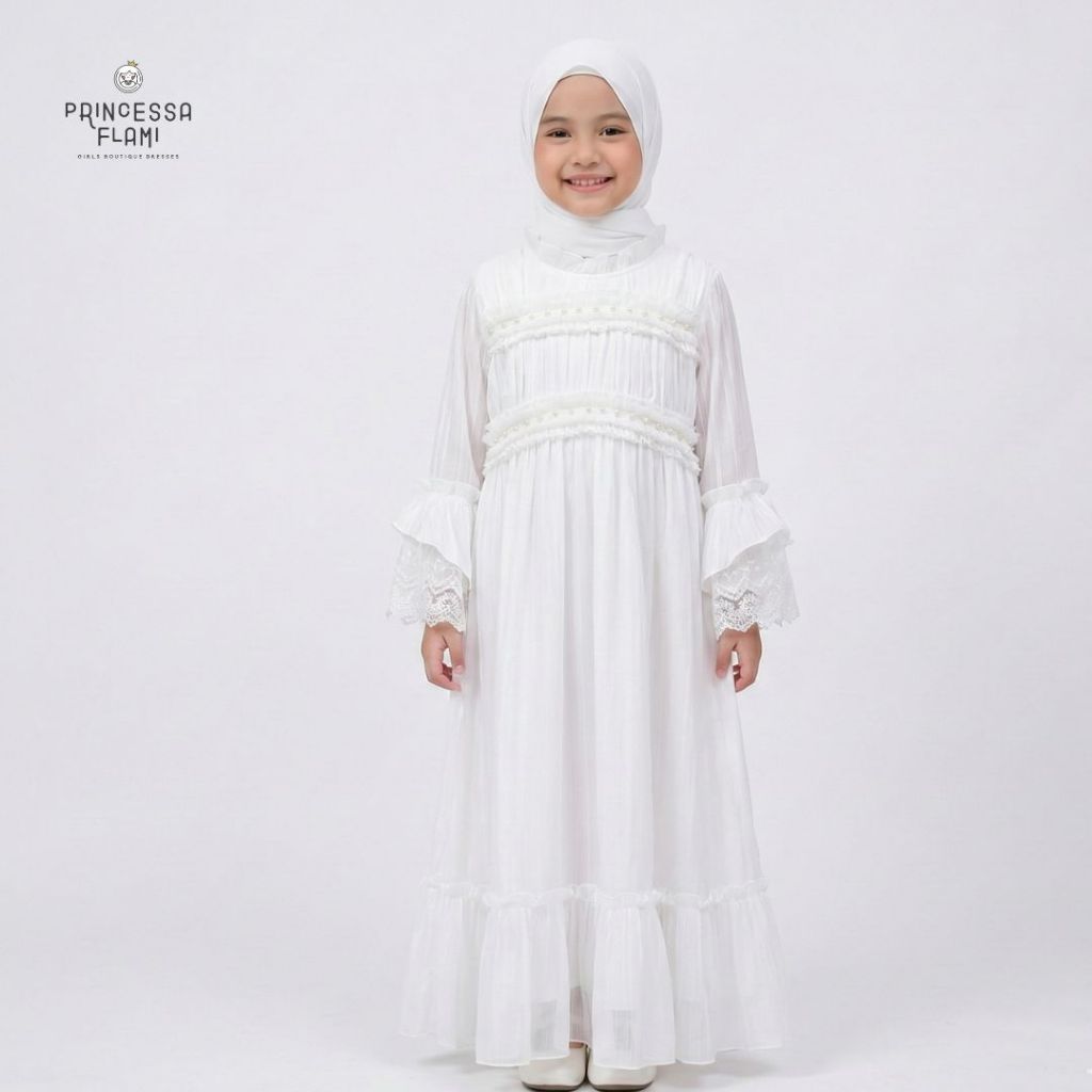 Princessa  Flami Gamis Muslim Anak Shimmer Broken White Dress G1313