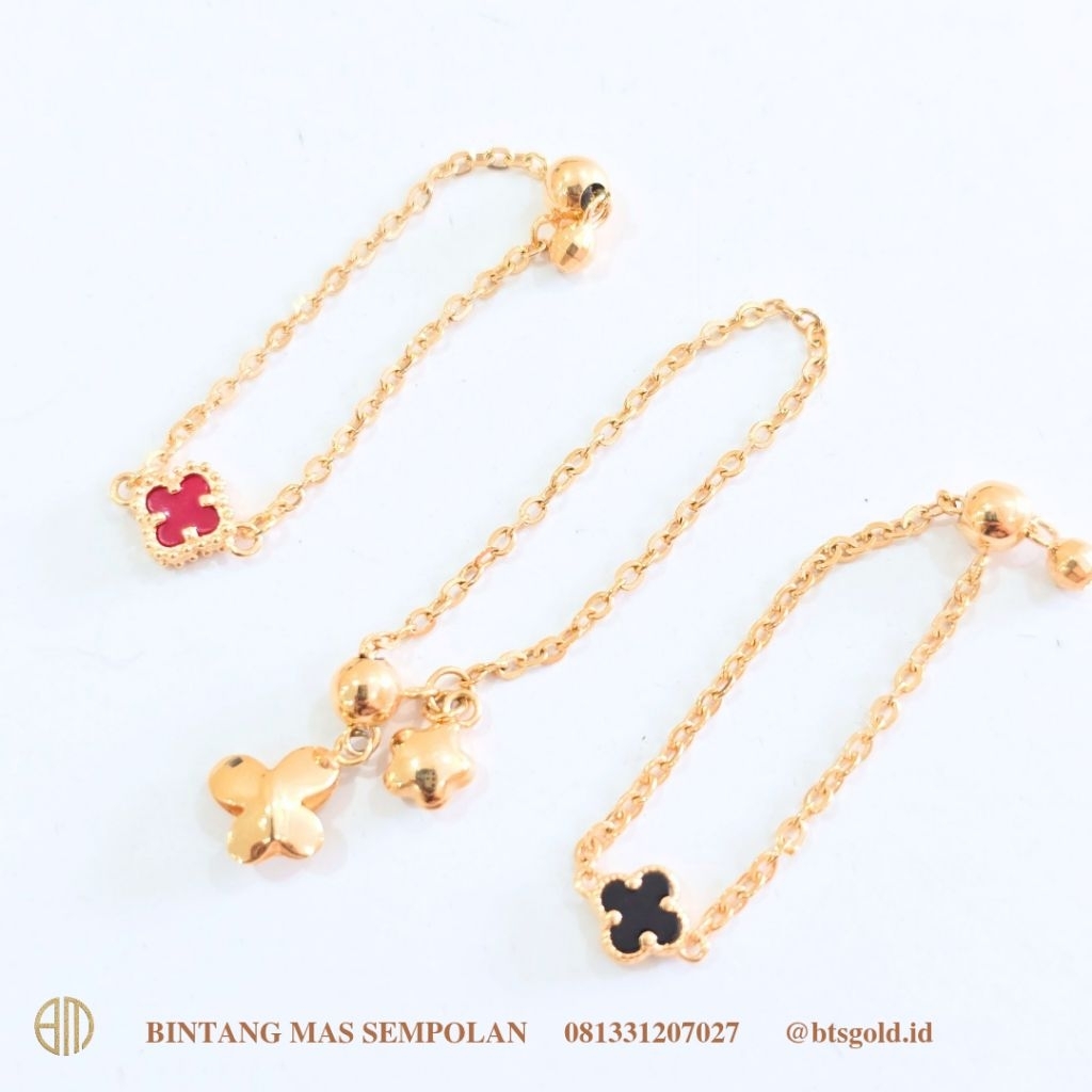 Cincin Serut Bunga Hitam,Korean Style Emas Asli