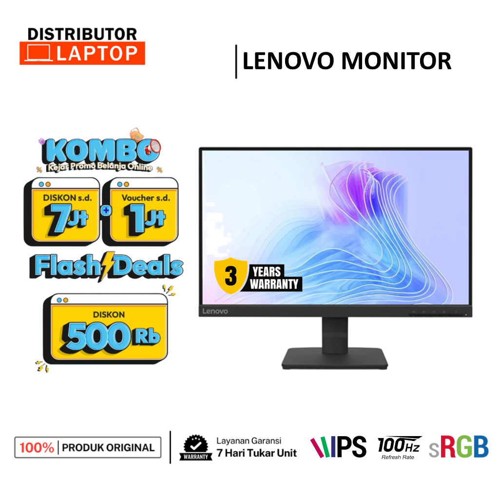 Monitor Lenovo L24-4C L24-4E L22-4E- GARANSI RESMI - MONITOR PC DESKTOP LED LCD