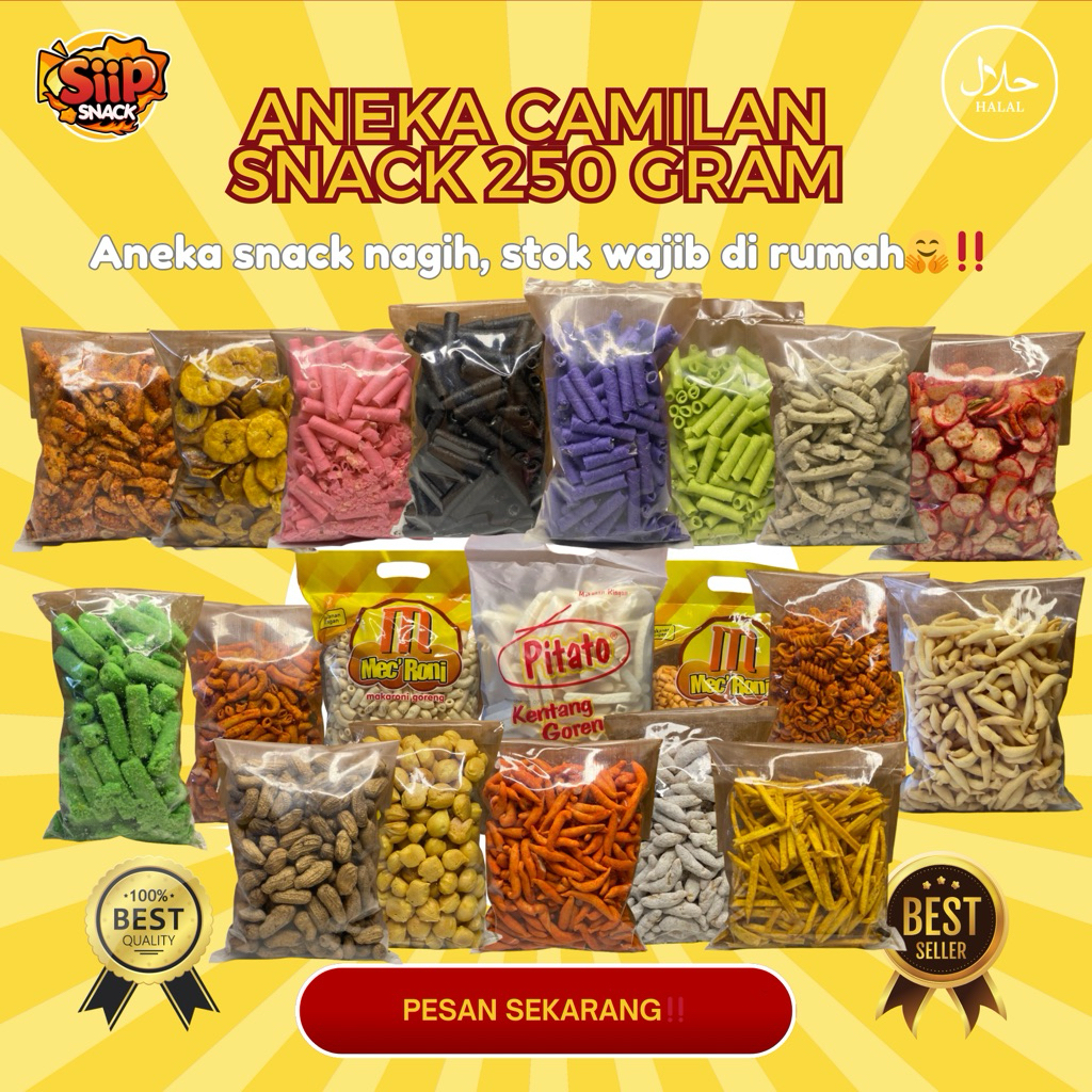 Aneka Snack Camilan 250gr — Makaroni, Basreng, Seblak mix, Pilus, Usus Crispy, Kacang, Cemilan Pedas