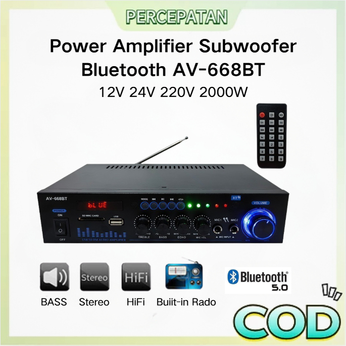 Power Amplifier Subwoofer Bluetooth AV-668BT Amplifier Karaoke Amplifier Board Audio FM USB SD Power