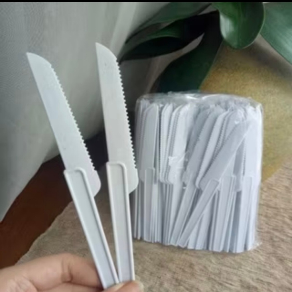 Pisau Kue Putih Susu/Bening/Pink isi 100pcs