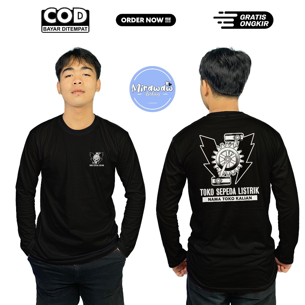 Kaos Toko Sepeda Listrik Gratis Nama Toko Kalian Lengan Panjang Baju Distro