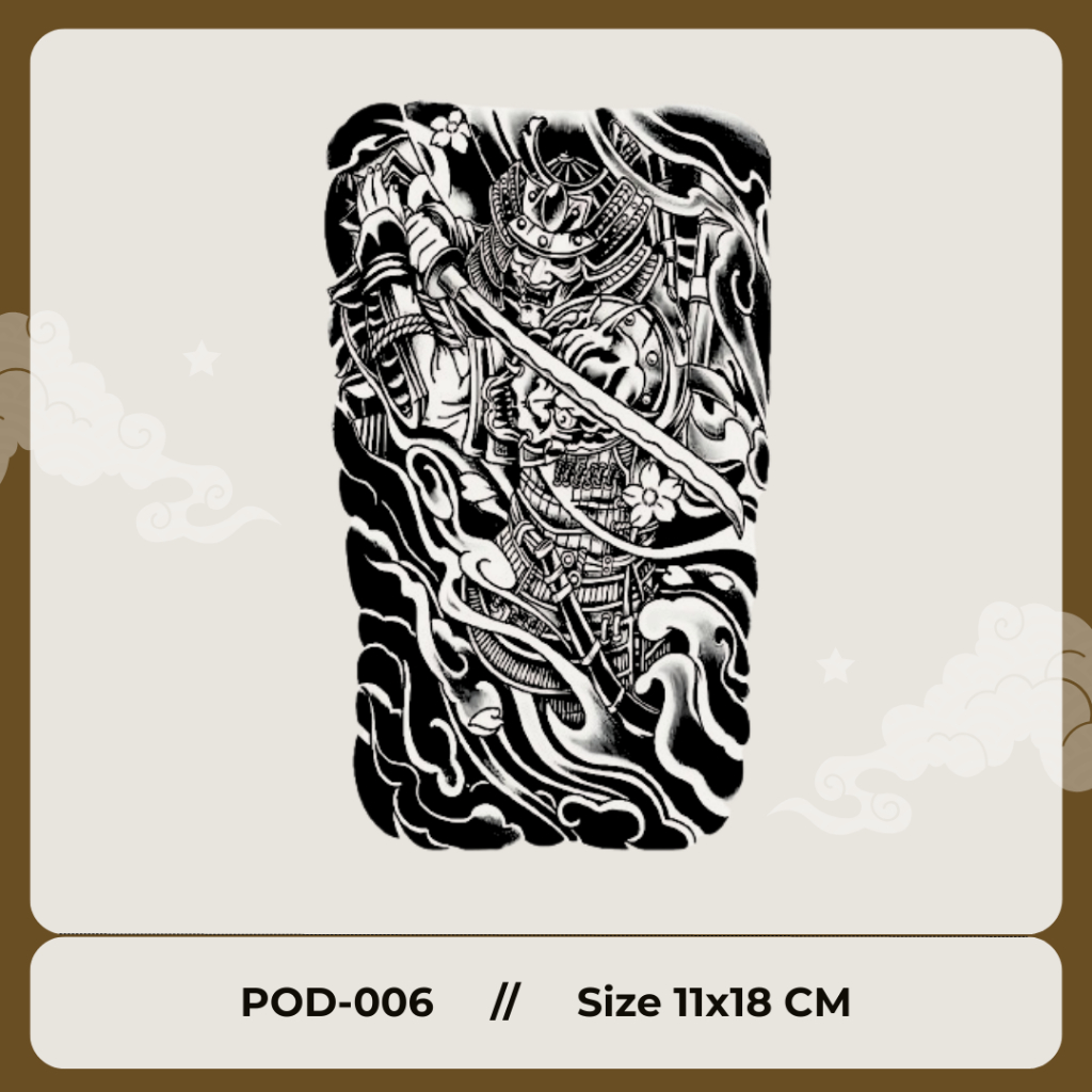 PREMIUM POD-006 Tatto Temporary Motif Prajurit Samurai Katana Jepang Tato Fruit iInk Semi Permanen