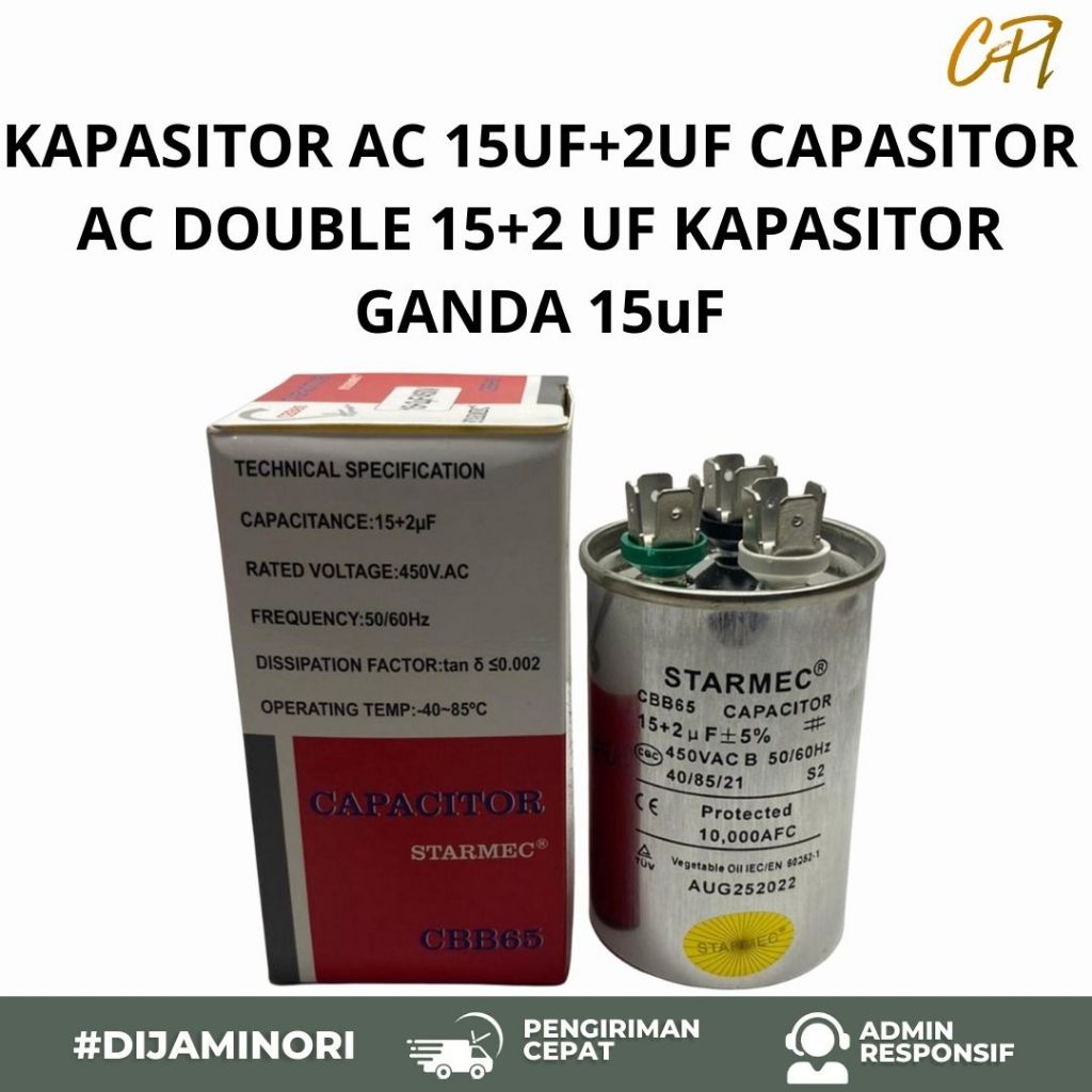KAPASITOR AC 15UF+2UF CAPASITOR AC DOUBLE 15+2 UF KAPASITOR GANDA 15uF