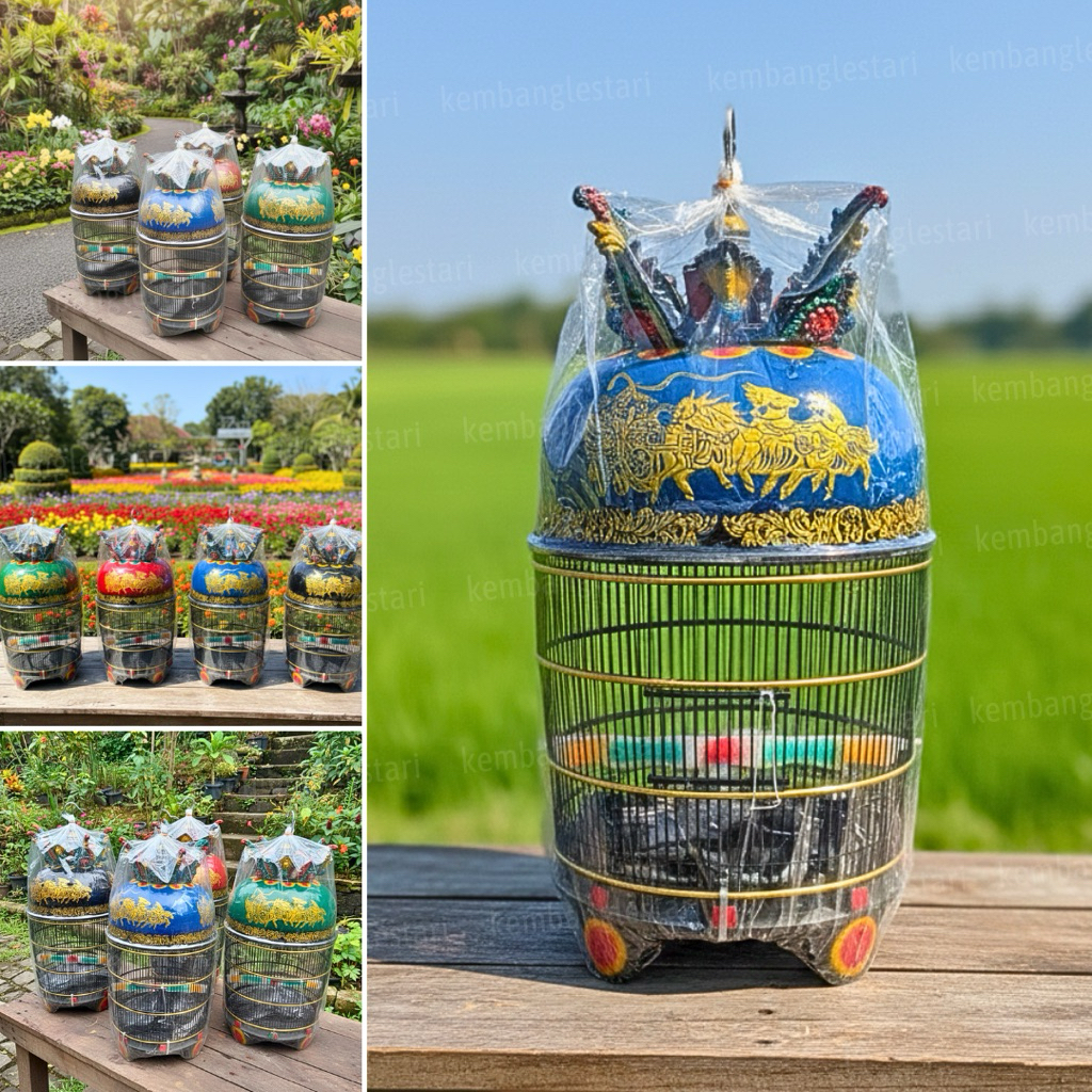 Sangkar Perkutut Kereta Kencana Fiber Mahkota Merak 3d Timbul Sangkar Mewah Klasik Ruji Fiber dengan