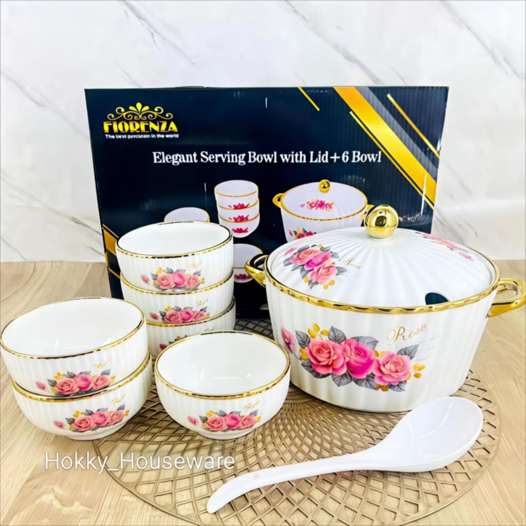 (Packing kayu) Serving Blow/Wadah SOP Keramik Marble Picasso & Fiorenza